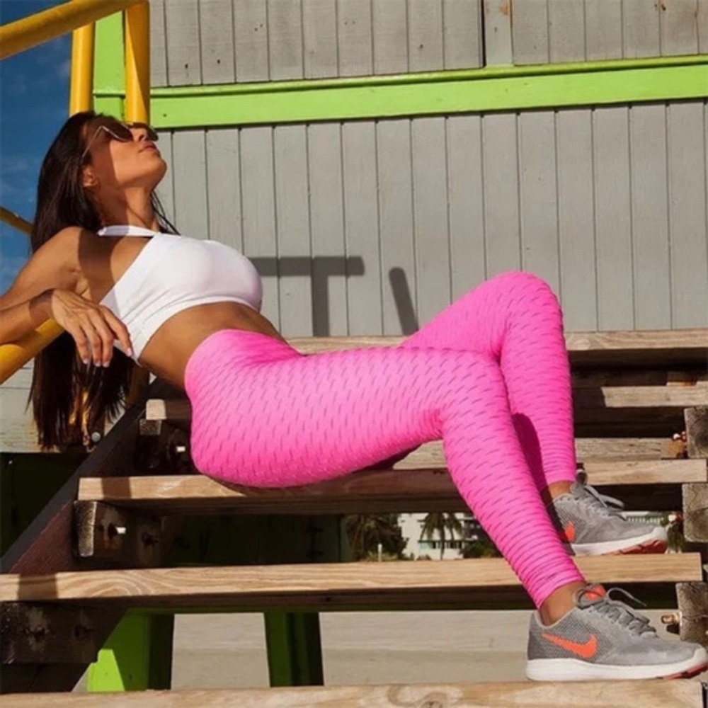 HOT PINK BRAZILIAN SCRUNCH LEGGINGS ANTI CELULITE - Picture 3 of 8